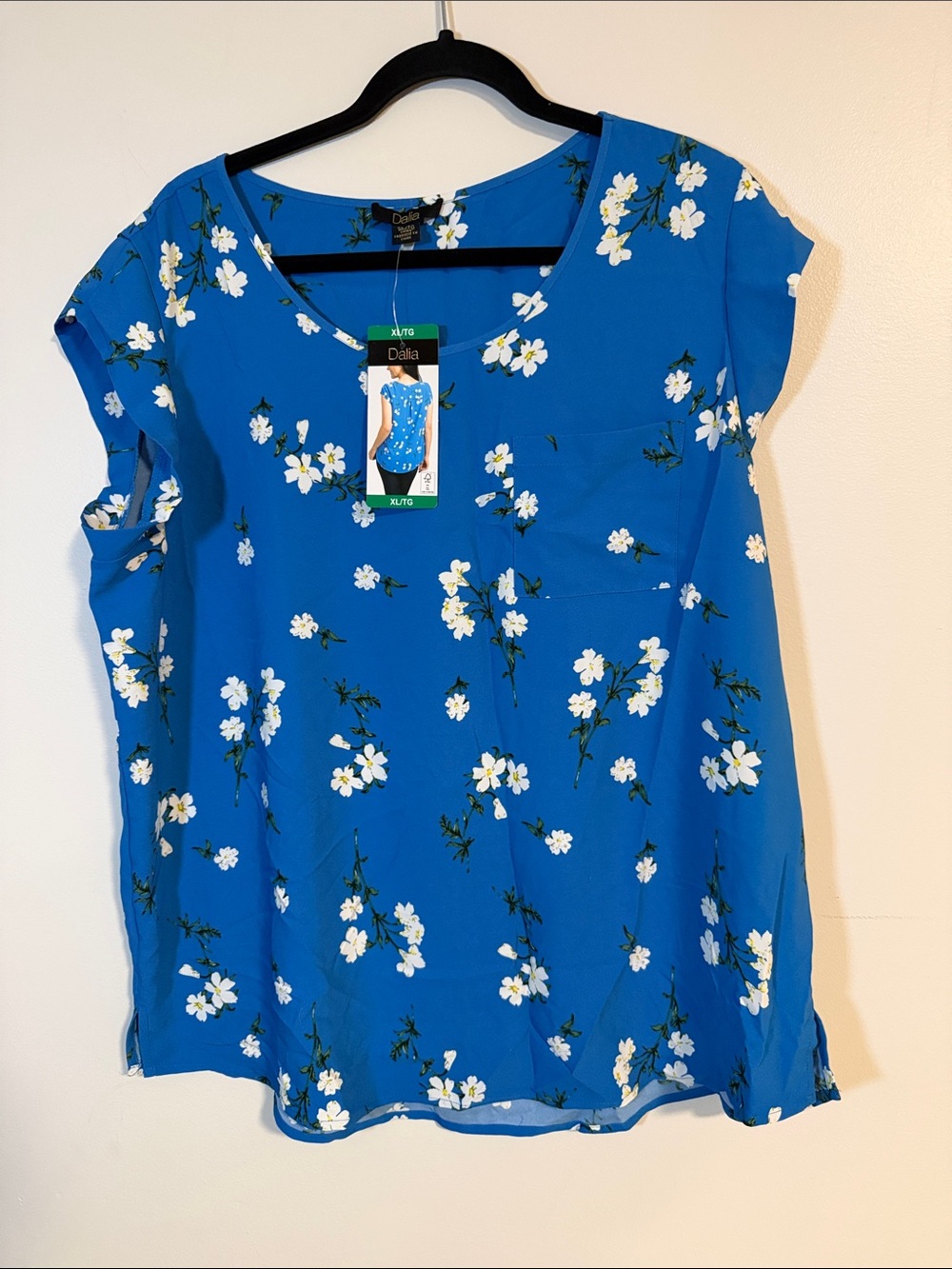 Dalia Bright Blue Floral Short Sleeve Pocket Blouse